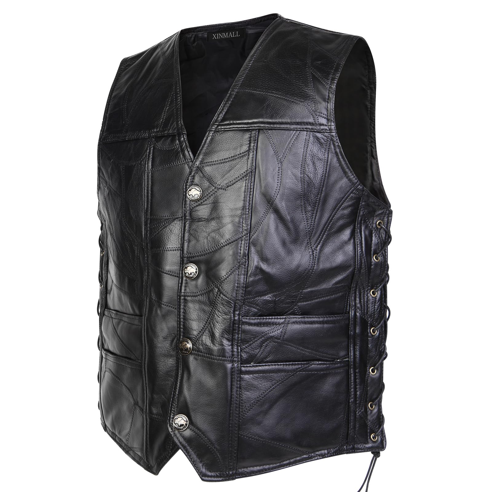 Xinmall Motorcycle Genuine Leather Biker Vest For Men Club Style Classic Black (Xx-Large)